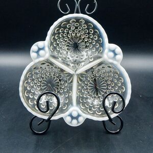 Fenton Moonstone Opalescent Hobnail Divided Dish Relish Candy Nuts